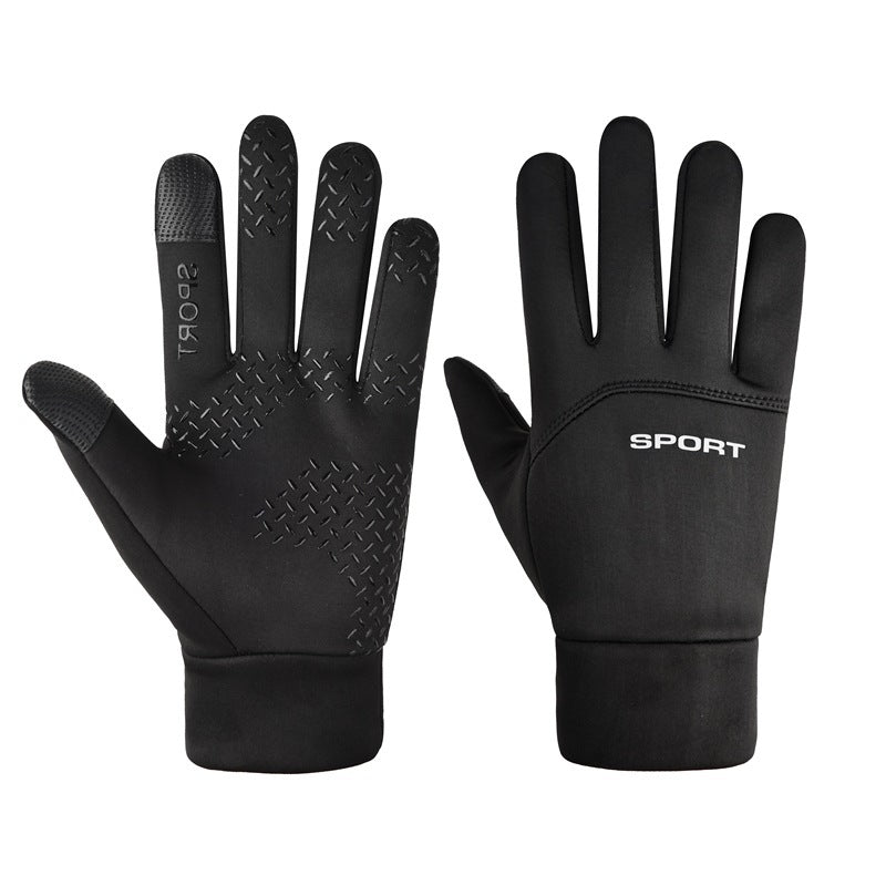 Windproof Waterproof Velvet Warm Waterproof Cycling Non-slip Full Finger Gloves in black with textured grip.