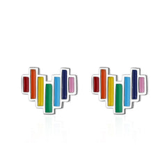 Epoxy Rainbow Heart Stud Earrings