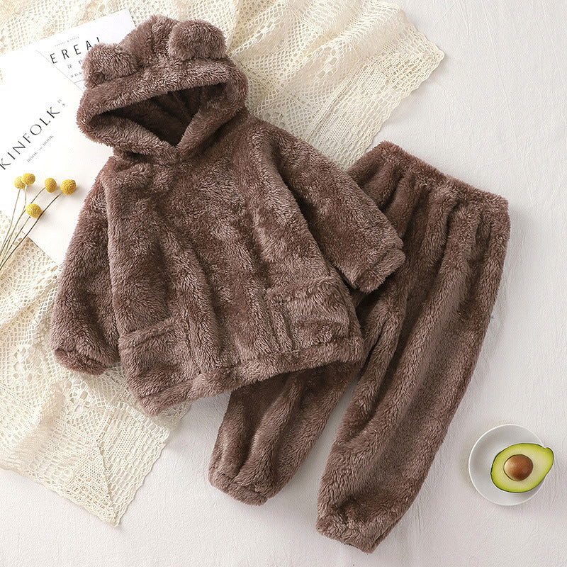 Children's Pajamas Autumn And Winter Bear Loungewear Suit Children Outer Wear Thermal Clothes
