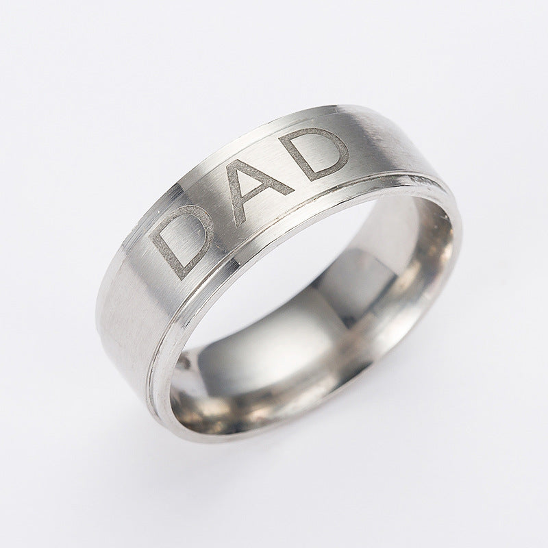 Monogram ring titanium steel ring in titanium with engraved 'DAD', perfect fashion jewellery for Christmas.