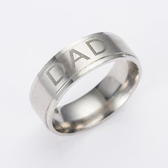Monogram ring titanium steel ring with engraved 'DAD', sleek unisex design in titanium steel for modern fashion jewellery.