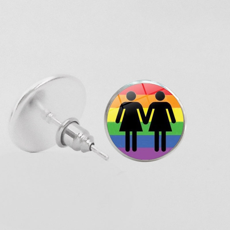 LGBT Pride Round Glass Stud Earrings Gay Lesbian Bisexual Transgender Jewelry Accessories