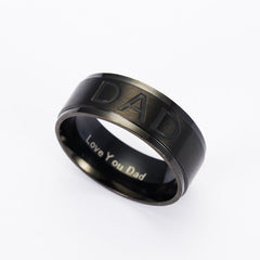 Monogram ring titanium steel ring featuring engraved 'DAD' and 'Love You Dad' messages for Father’s Day gifts.
