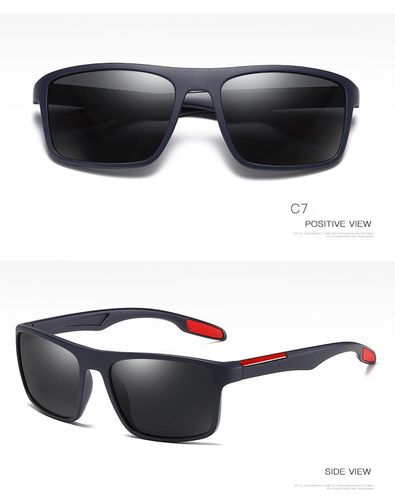 Polarized sunglasses men driving sunglasses outdoor sports glasses - positive and side views of stylish sunglasses