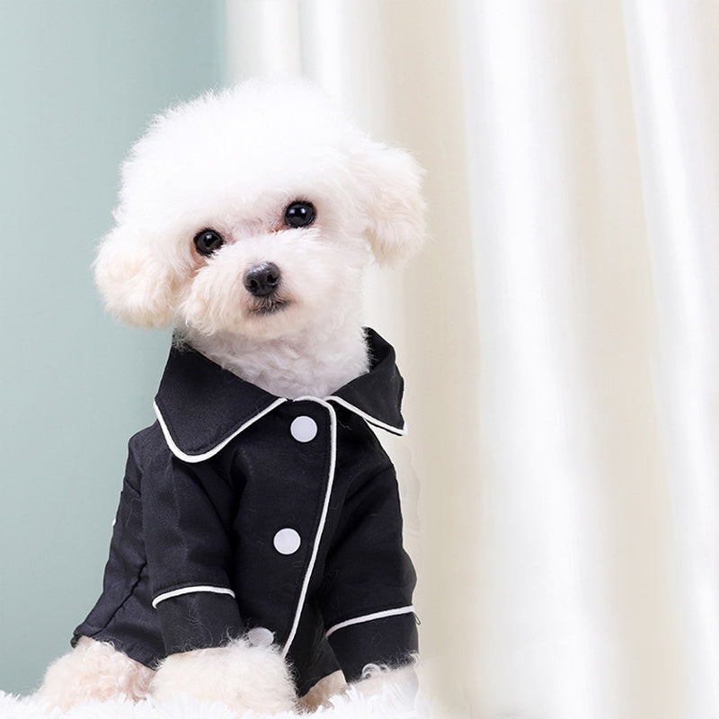 French Small Incense Style Fighting Pet Clothes Dog Pajamas for stylish small dogs in black fabric