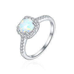 Crystal Colored Gems S925 Sterling Silver Ring For Women with opal stone and cubic zirconia details.
