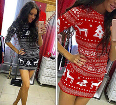 Christmas Jumper Sweater Christmas Deer Warm Knitted Top Plus Size in black and red designs on model.