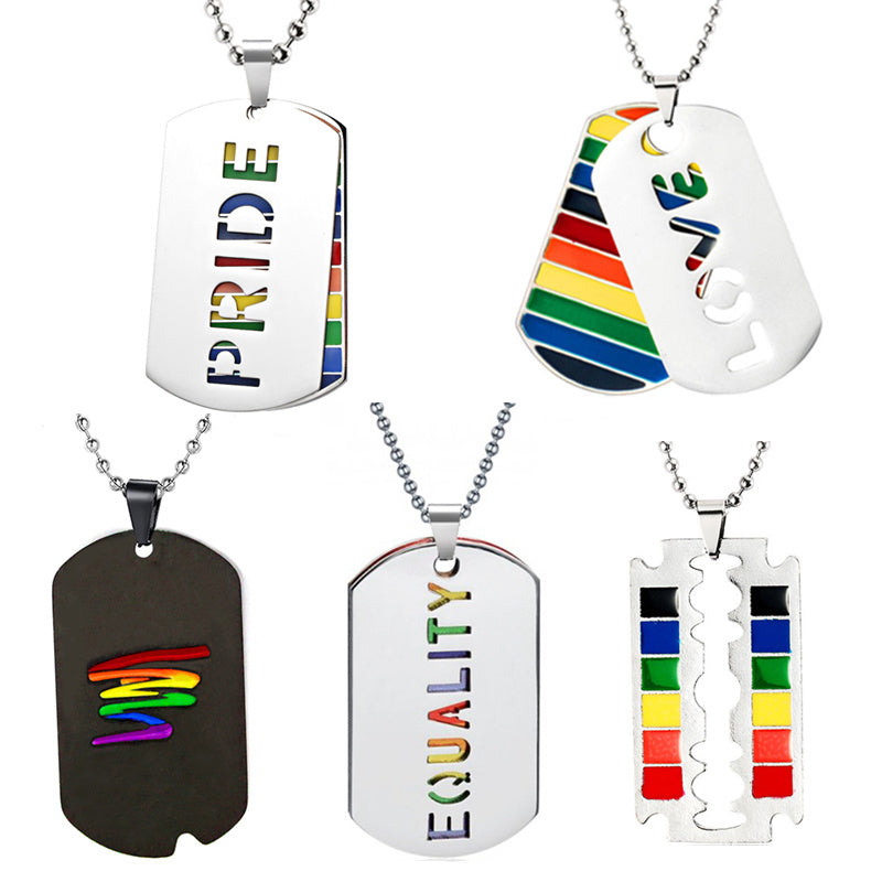 LGBT Pride Rainbow Double Layer Stainless Steel Pendant Necklace Gay Lesbian Bisexual Transgender Equality Jewelry