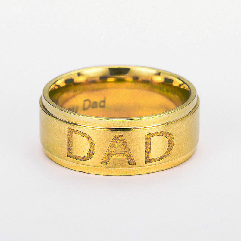 Monogram ring titanium steel ring with engraved DAD in gold, perfect for fashion jewellery and Christmas gifts.