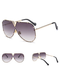 Sunglasses, men, women, men and women, sunglasses, frameless, rivet, personality glasses in gold and black design.