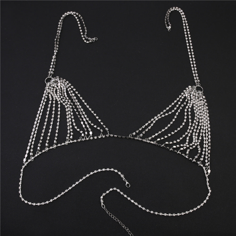 Sexy Diamond Chain Bikini Chest Chain made of rhinestone and alloy, perfect for fashion jewellery lovers this Christmas.