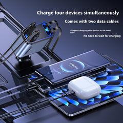 120W Super Fast Charge Star Charger showing four devices charging simultaneously with dual data cables.