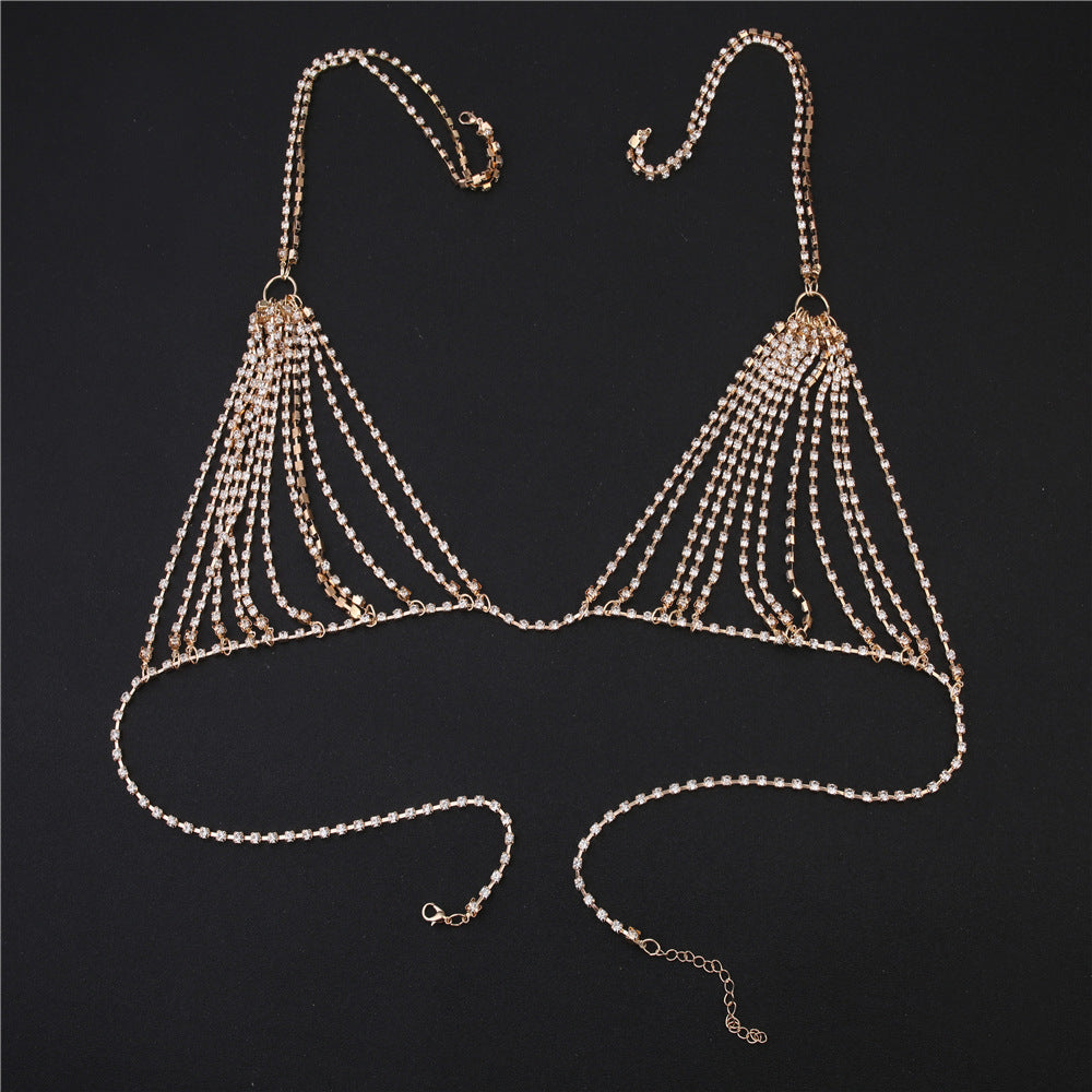 Sexy Diamond Chain Bikini Chest Chain in rhinestone and alloy, perfect for fashion jewellery from Fashion Nova for Christmas.