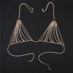 Sexy Diamond Chain Bikini Chest Chain in rhinestone and alloy, perfect for fashion jewellery from Fashion Nova for Christmas.