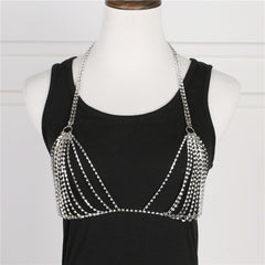 Sexy Diamond Chain Bikini Chest Chain in rhinestone and alloy, perfect for fashion jewellery and Christmas fashion.