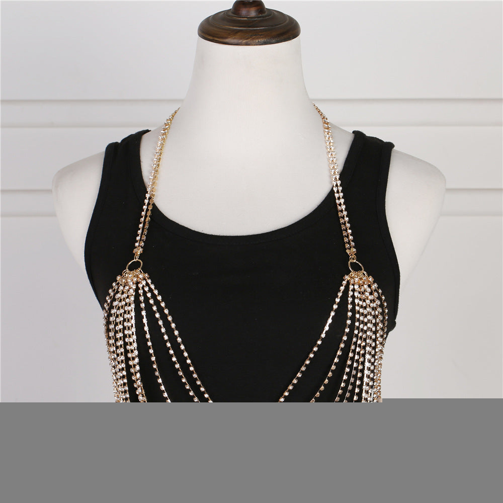 Sexy Diamond Chain Bikini Chest Chain featuring rhinesotne and alloy for fashion jewellery, perfect for Christmas.