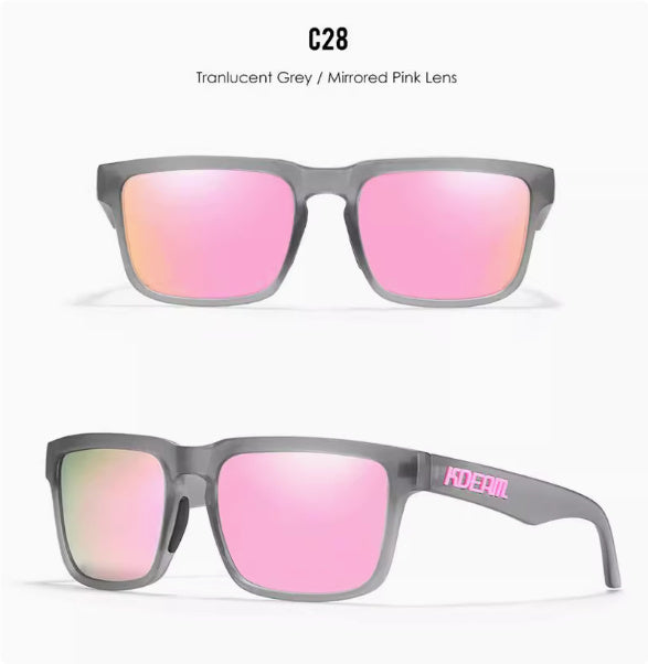 Men And Women Dazzling Color Polarized Sunglasses in translucent grey with mirrored pink lens, perfect for stylish sun protection.