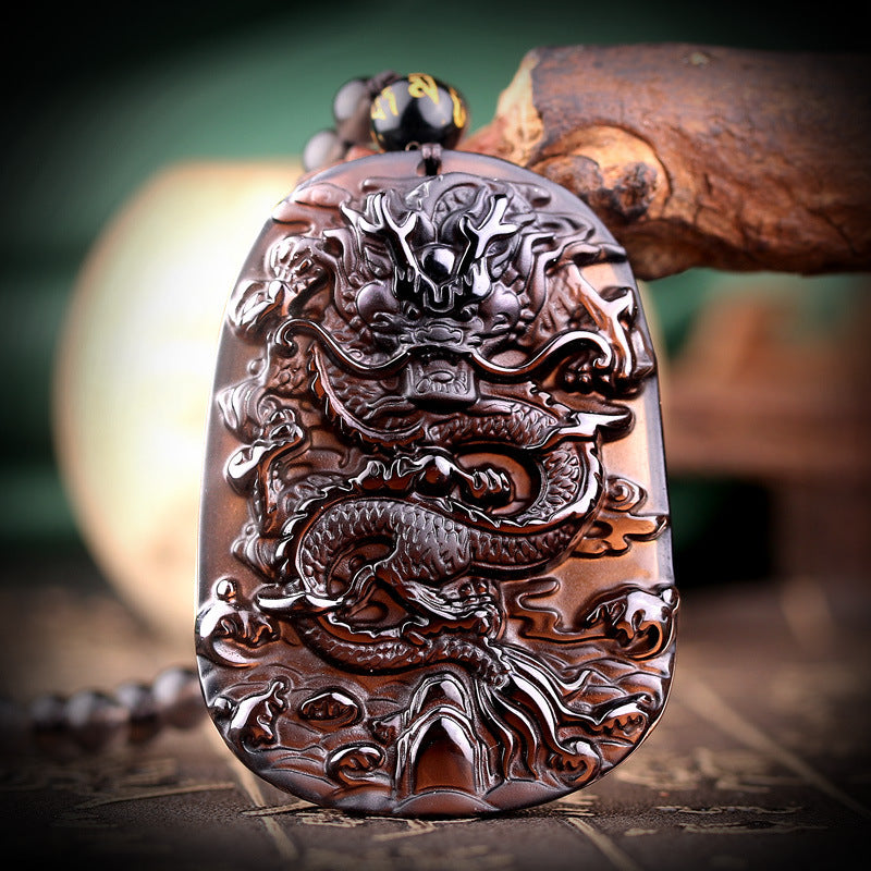 Natural hail black meteorite dragon pendant men's necklace men's pendants lucky transport crystal jewelry.
