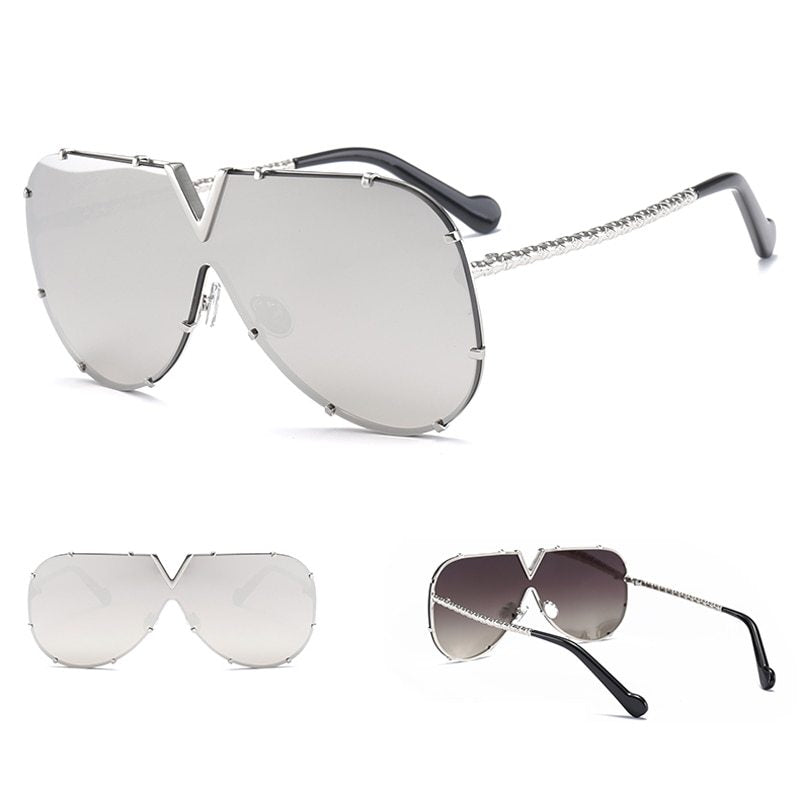 Sunglasses, men, women, men and women, sunglasses, frameless, rivet, personality glasses from different angles.
