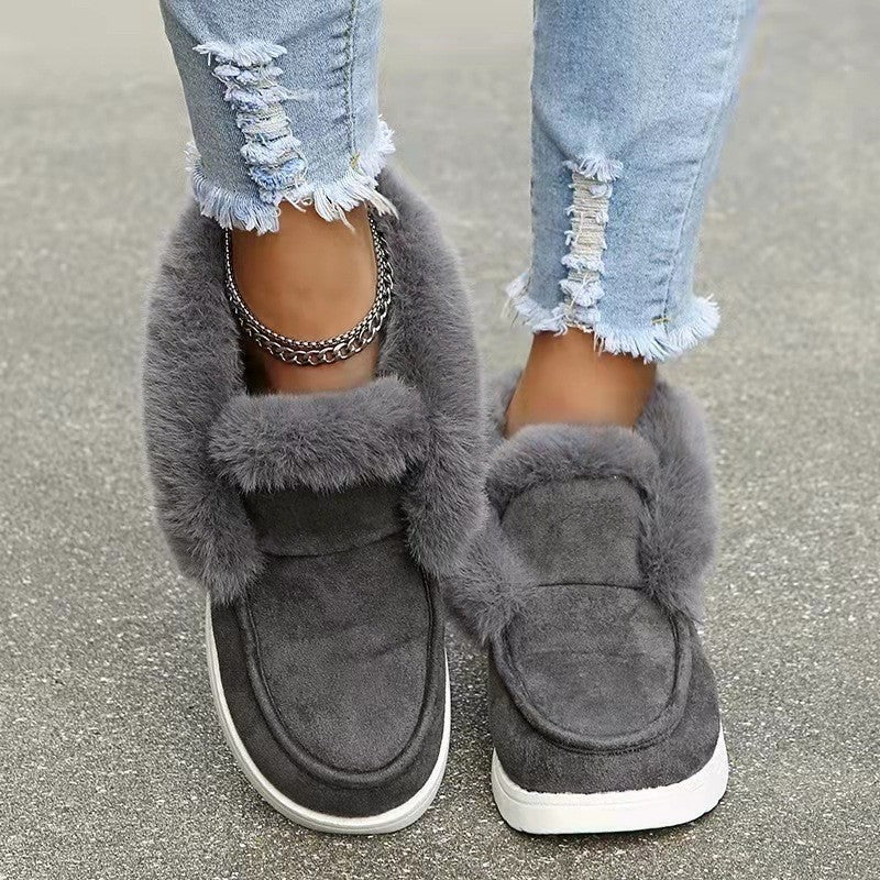women's winter snow boots Plush Flat Thickened warm in gray with plush lining and stylish design