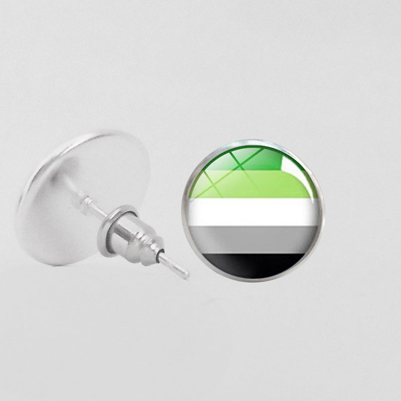 LGBT Pride Round Glass Stud Earrings Gay Lesbian Bisexual Transgender Jewelry Accessories