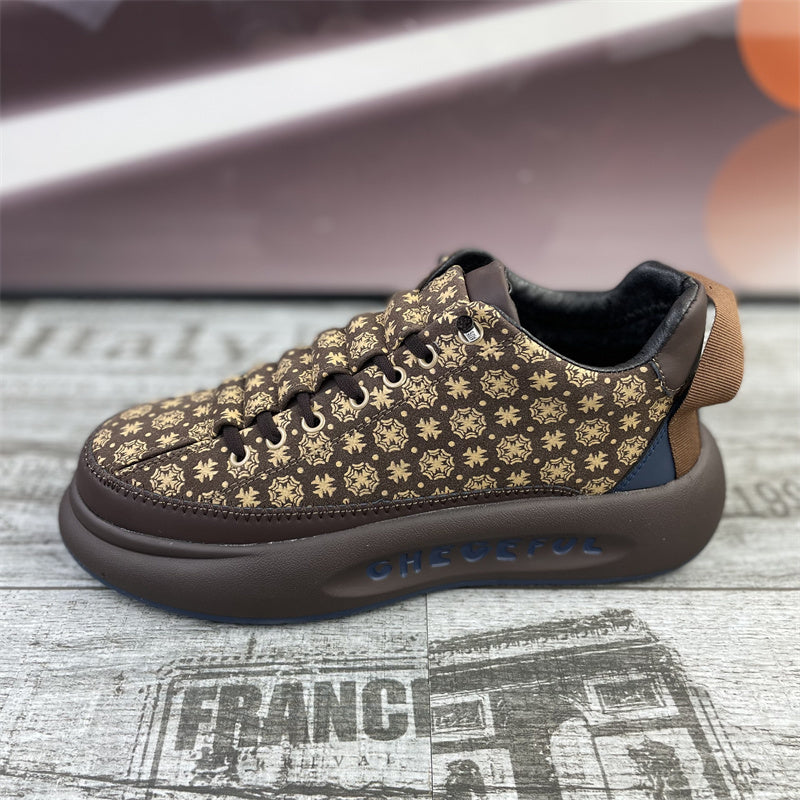 Men's Shoes Thick Sole Slip-on Fleece Printed