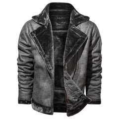 Winter lapel leather jacket plus velvet thick casual