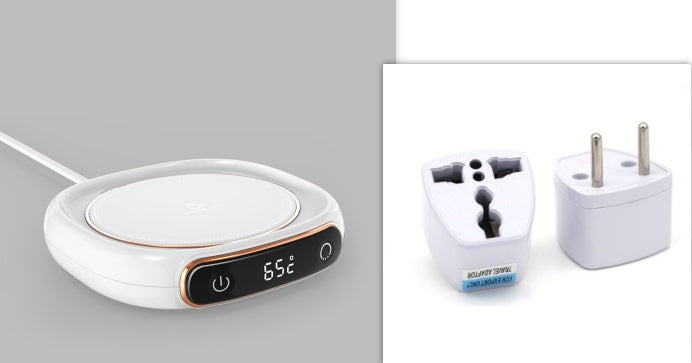 Coffee Mug Warmer Warm Coaster Smart Heating Cup Thermal Insulation Constant Temperature Coaster Heating Pad Desktop with a digital display.