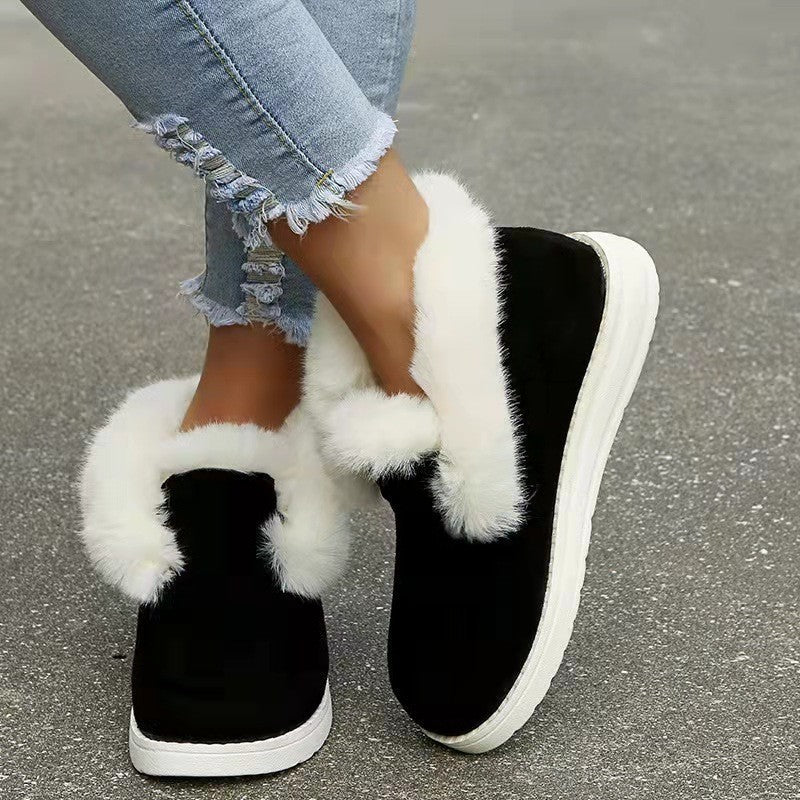 women's winter snow boots Plush Flat Thickened warm with fluffy inner lining and stylish design for winter wear
