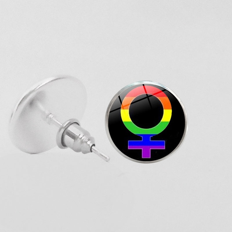 LGBT Pride Round Glass Stud Earrings Gay Lesbian Bisexual Transgender Jewelry Accessories