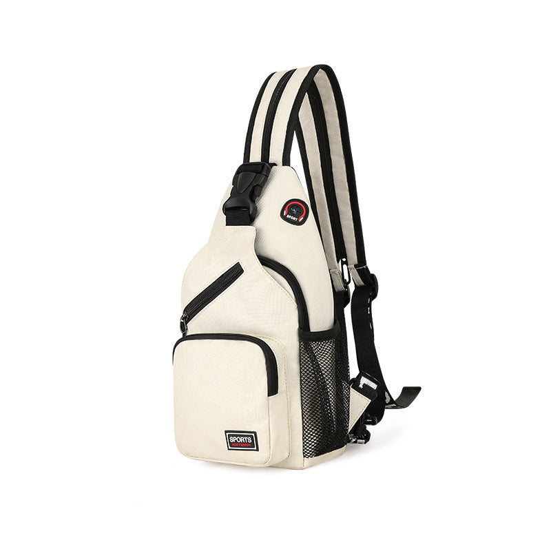 Waterproof wild chest bag in cream with adjustable strap, casual style for men and women, 33x20x7CM.