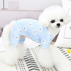 Cotton Cute Pet Pajamas Puppy Dog Clothes Spring And Autumn in blue with bear design for small dogs.