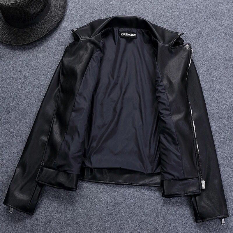 Baseball All Match Leather Jacket, stylish black leather jacket interior view, perfect for urban fashion.