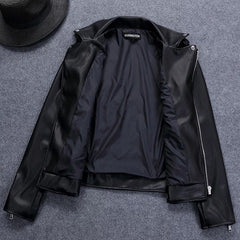 Baseball All Match Leather Jacket, stylish black leather jacket interior view, perfect for urban fashion.