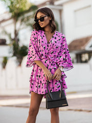 Fashion Print V-Neck Doll Sleeve Loose Cake Dress