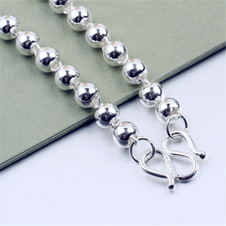 Round Beads Silver Bead Necklace showcasing shiny silver beads and clasp detail, ideal fashion jewellery for gifts.