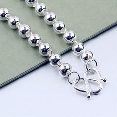 Round Beads Silver Bead Necklace showcasing shiny silver beads and clasp detail, ideal fashion jewellery for gifts.