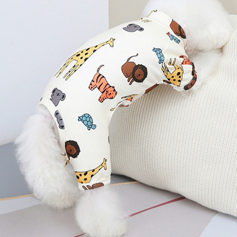 Cartoon Dog T-shirt Costume featuring animal prints on a soft cotton material, perfect for your pet's fashion needs.
