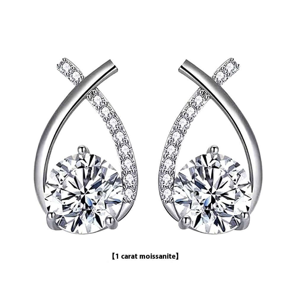 Moissanite 925 Sterling Silver Fishtail Cross Stud Earrings featuring 1 carat moissanite in elegant design.