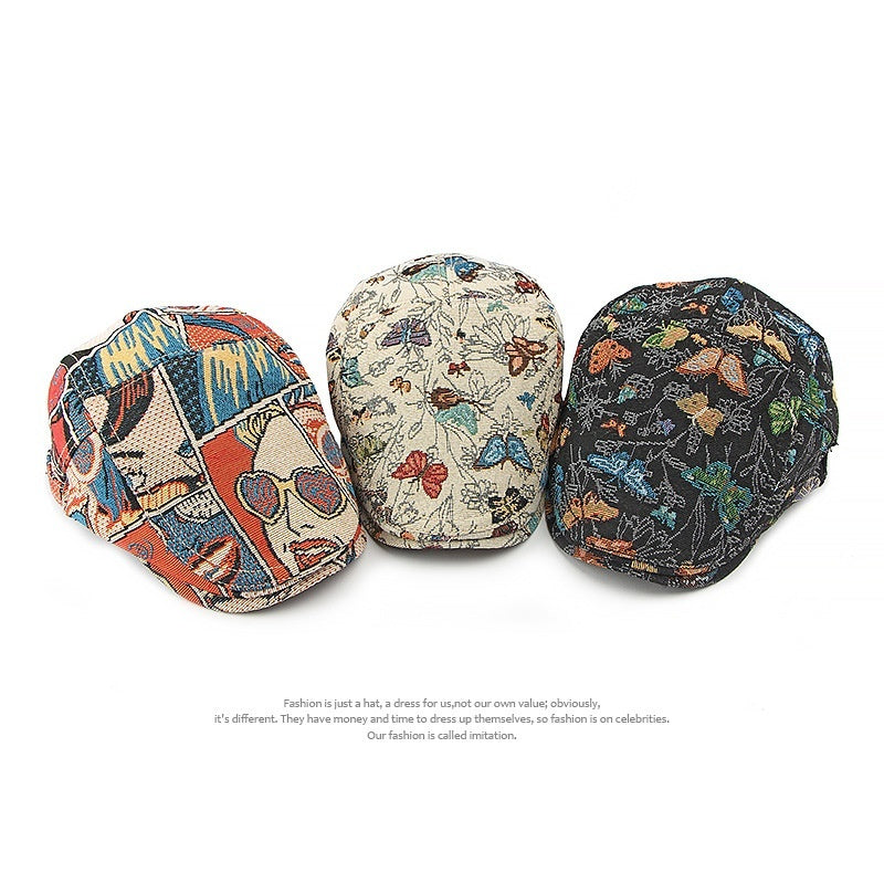 Chinese Style Hat Women's Peaked Cap Personality Butterfly Embroidered Ethnic Style