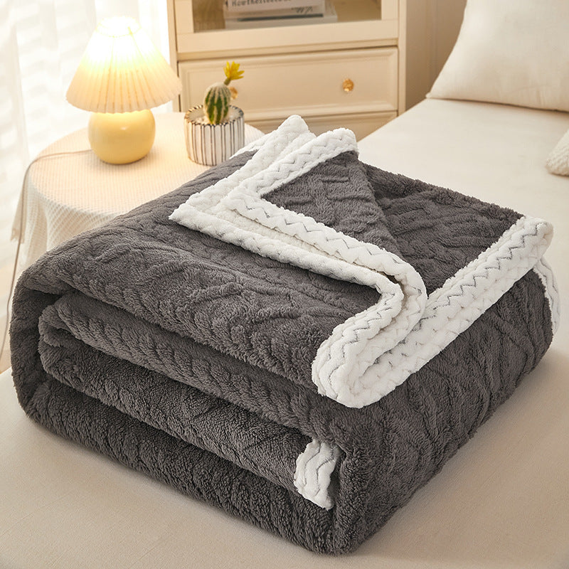 Blanket Double Thickened Warm Coral Fleece Sofa Blanket in gray and white, perfect for winter comfort.