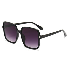 Men And Women With Fashion Simple Sunglasses in black frame with gradient purple lenses.