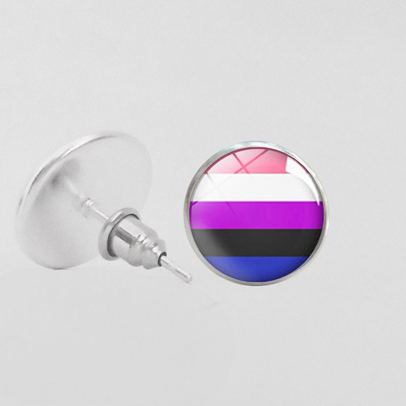 LGBT Pride Round Glass Stud Earrings Gay Lesbian Bisexual Transgender Jewelry Accessories