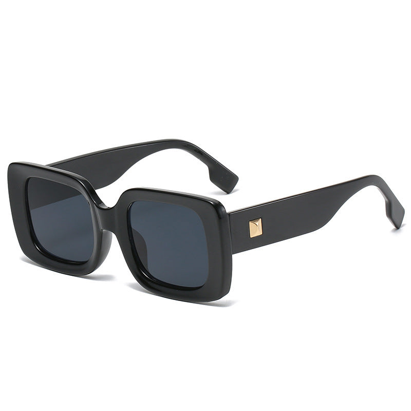 New Retro Square Large Frame Sunglasses Men And Women Trendy in black with stylish design for sun protection.