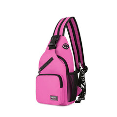 Waterproof wild chest bag in vibrant pink color, featuring durable Oxford cloth and adjustable straps.