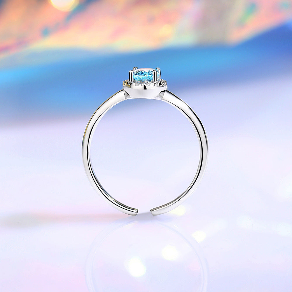 S925 Sterling Silver Ring Female Niche Advanced with blue gem, adjustable design, perfect for fashion jewellery and Christmas.