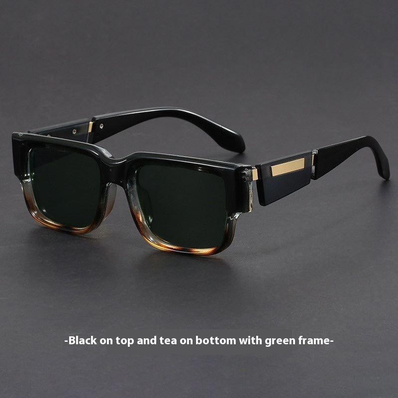 Gray Blue Square Thick Frame Sunglasses UV-proof Retro Simple Sun Glasses in black and tea with green frame