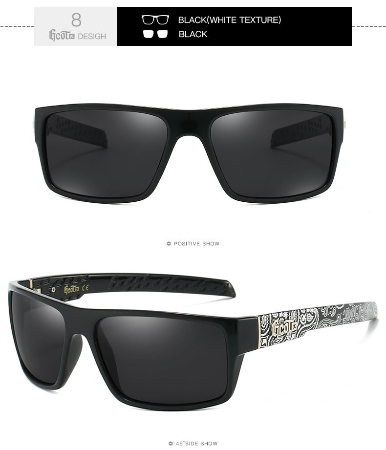 Hip Hop Fashion West Coast Polarized Sunglasses in black with white texture design, ideal for fashion, travel, and parties.