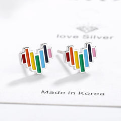 Epoxy Rainbow Heart Stud Earrings