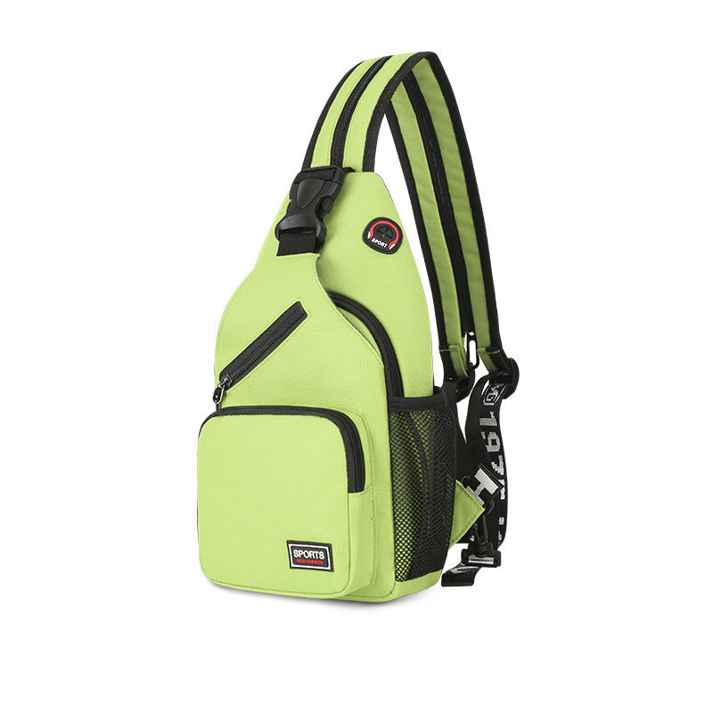 Waterproof wild chest bag in vibrant green color, designed for casual fashion, ideal for men and women.